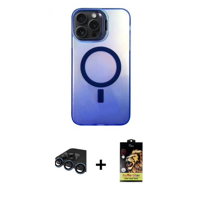 MARSİLYAN™- iPhone 15 Pro Kılıf Doruk Klasik Prime - Siyah Buffer Cam Ekran Koruyucu + Raze Metal Kamera Lens - LT