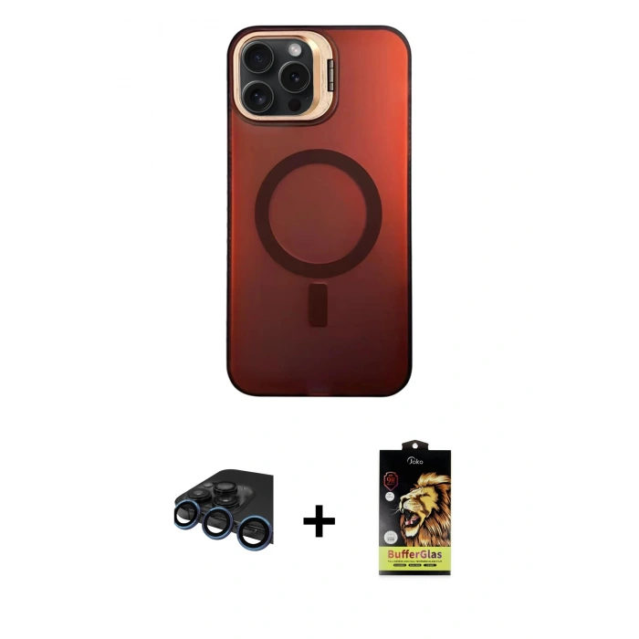 MARSİLYAN™- iPhone 15 Pro Kılıf Doruk Klasik Prime - Siyah Buffer Cam Ekran Koruyucu + Raze Metal Kamera Lens - LT