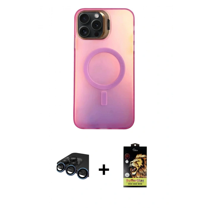 MARSİLYAN™- iPhone 15 Pro Kılıf Doruk Klasik Prime - Siyah Buffer Cam Ekran Koruyucu + Raze Metal Kamera Lens - LT