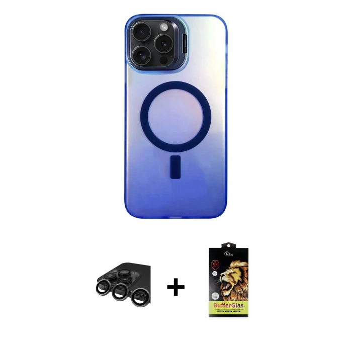 MARSİLYAN™- iPhone 15 Pro Kılıf Doruk Klasik Prime - Siyah Buffer Cam Ekran Koruyucu + Titanyum Gri Raze Metal Kamera Lens