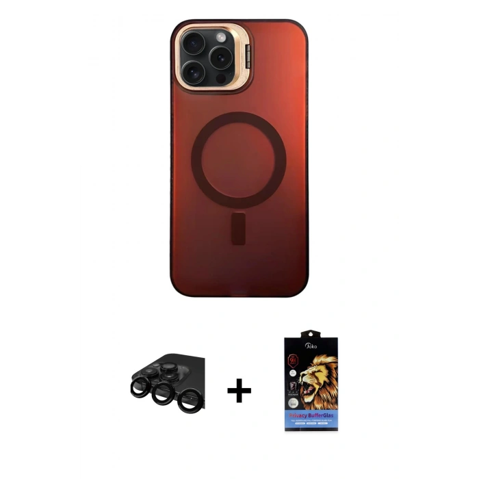 MARSİLYAN™- iPhone 15 Pro Kılıf Doruk Klasik Prime - Siyah Buffer Hayalet Cam Ekran Koruyucu + Siyah Raze Metal Kamera Lens