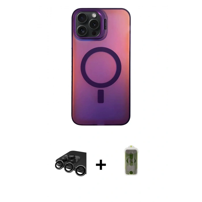 MARSİLYAN™- iPhone 15 Pro Kılıf Doruk Klasik Prime - Siyah Joko Magic 5D Hayalet Cam + Raze Metal Kamera Lens - TMGI