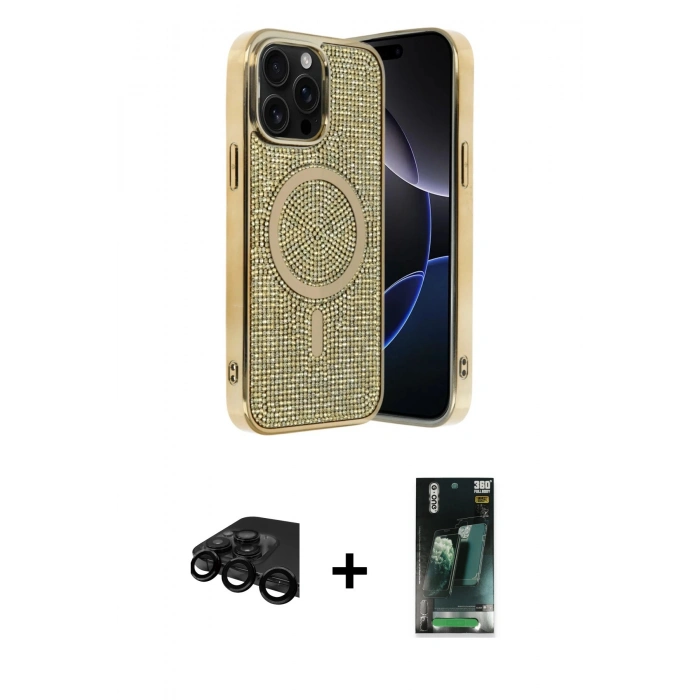 MARSİLYAN™- iPhone 15 Pro Kılıf Eksen Çizgi - Şeffaf 360 Full Body Arka Koruyucu + Raze Metal Kamera Lens - SH