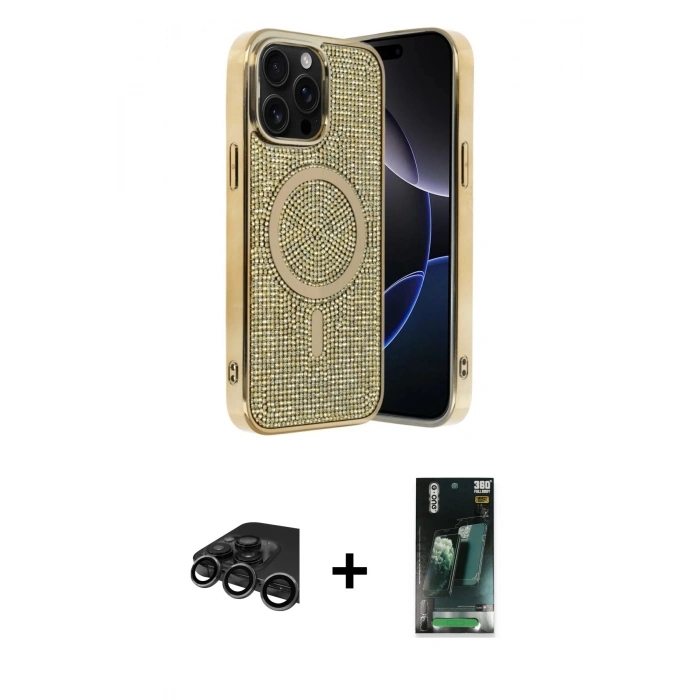 MARSİLYAN™- iPhone 15 Pro Kılıf Eksen Çizgi - Siyah 360 Mat Full Body Arka Koruyucu + Raze Metal Kamera Lens - TMGI