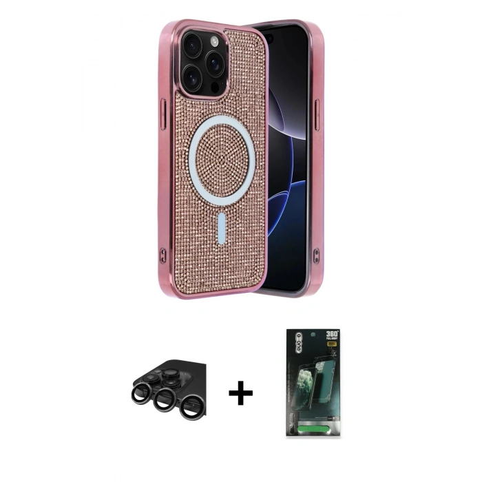 MARSİLYAN™- iPhone 15 Pro Kılıf Eksen Çizgi - Siyah 360 Mat Full Body Arka Koruyucu + Raze Metal Kamera Lens - TMGI