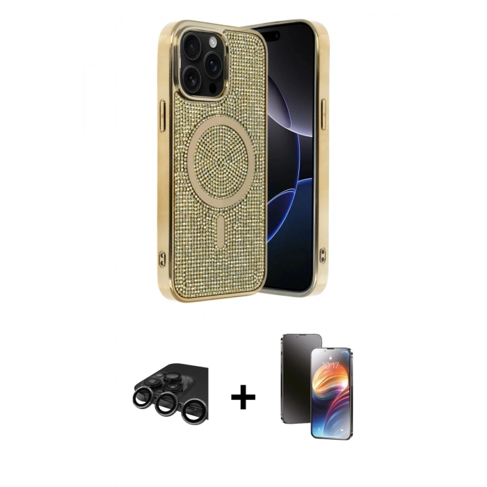 MARSİLYAN™- iPhone 15 Pro Kılıf Eksen Çizgi - Siyah 3D Antistatik Mat Seramik Nano Ekran Koruyucu + Raze Metal Kamera Lens - TMGI