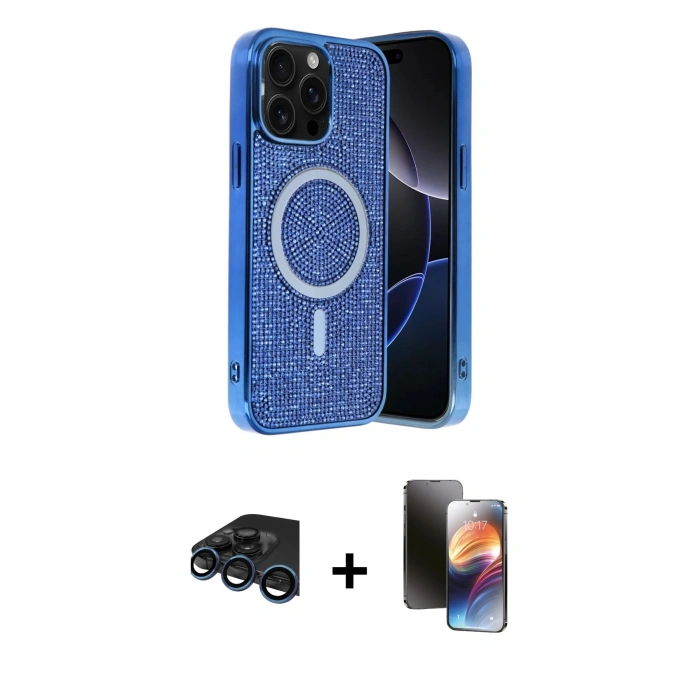 MARSİLYAN™- iPhone 15 Pro Kılıf Eksen Çizgi - Siyah 3D Antistatik Mat Seramik Nano Ekran Koruyucu + Raze Metal Kamera Lens - LT