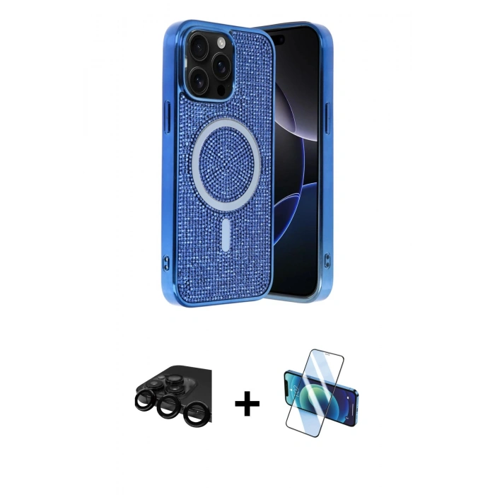 MARSİLYAN™- iPhone 15 Pro Kılıf Eksen Çizgi - Siyah 3D Antistatik Seramik Nano Ekran Koruyucu + Siyah Raze Metal Kamera Lens