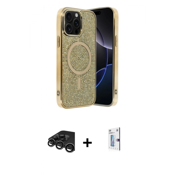 MARSİLYAN™- iPhone 15 Pro Kılıf Eksen Çizgi - Siyah Bilvis 0.18mm Plus Cam Ekran Koruyucu + Titanyum Gri Raze Metal Kamera Lens
