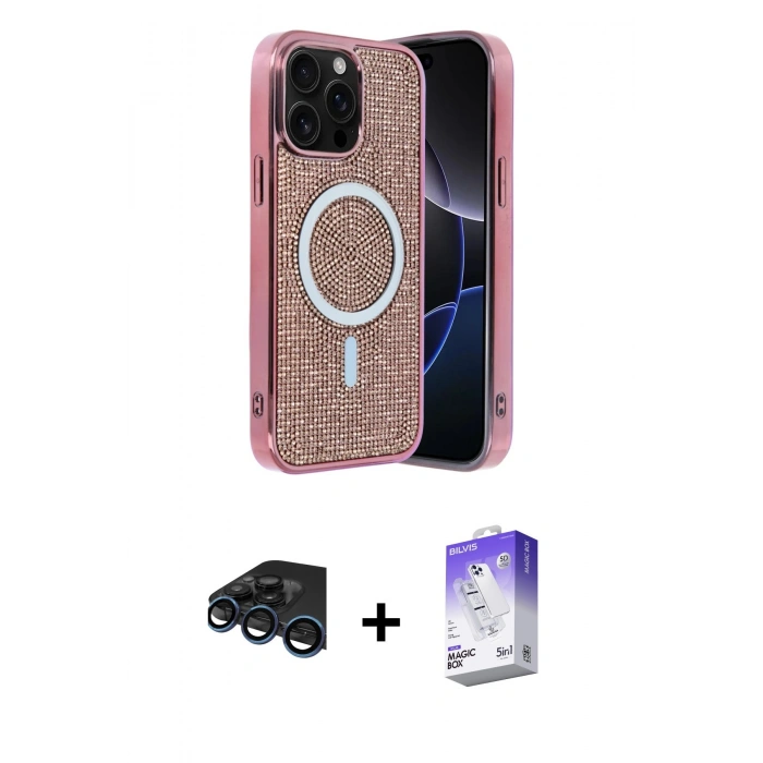 MARSİLYAN™- iPhone 15 Pro Kılıf Eksen Çizgi - Siyah Bilvis 5in1 3D Magic Cam Ekran Koruyucu + Raze Metal Kamera Lens - LT