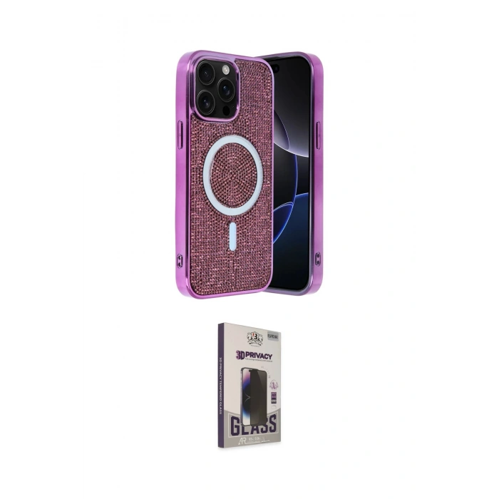 MARSİLYAN™- iPhone 15 Pro Kılıf Eksen Çizgi - Siyah Bilvis Hayalet Cam Ekran Koruyucu