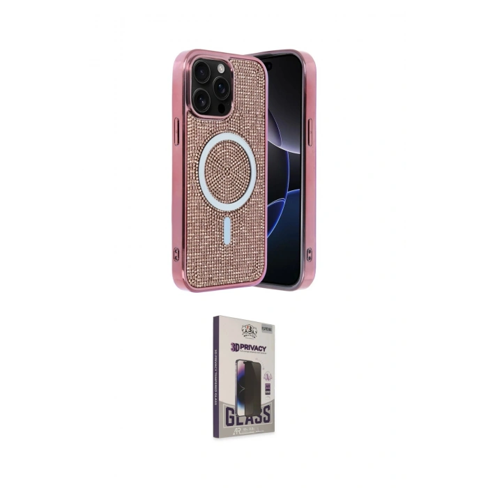 MARSİLYAN™- iPhone 15 Pro Kılıf Eksen Çizgi - Siyah Bilvis Hayalet Cam Ekran Koruyucu