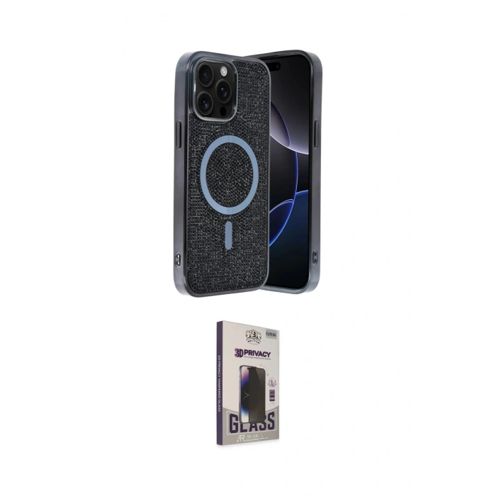 MARSİLYAN™- iPhone 15 Pro Kılıf Eksen Çizgi - Siyah Bilvis Hayalet Cam Ekran Koruyucu