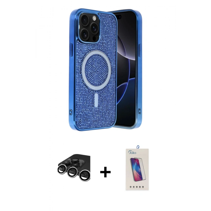 MARSİLYAN™- iPhone 15 Pro Kılıf Eksen Çizgi - Siyah Joko 5D Cam + Raze Metal Kamera Lens - GS