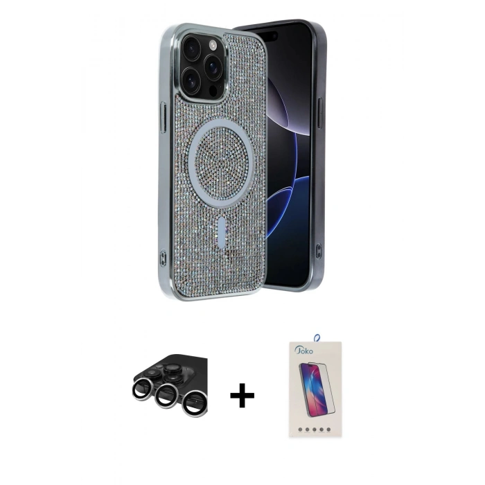 MARSİLYAN™- iPhone 15 Pro Kılıf Eksen Çizgi - Siyah Joko 5D Cam + Raze Metal Kamera Lens - GS