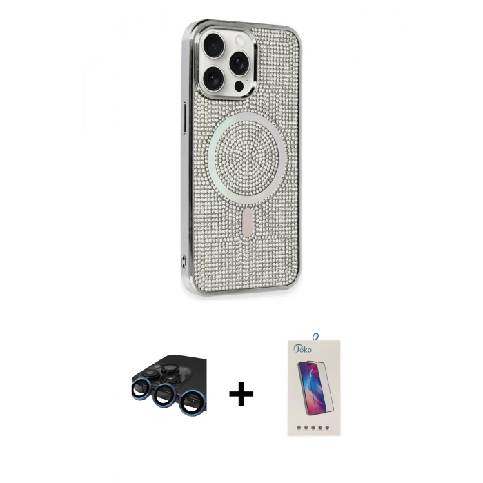 MARSİLYAN™- iPhone 15 Pro Kılıf Eksen Çizgi - Siyah Joko 5D Cam + Raze Metal Kamera Lens - LT