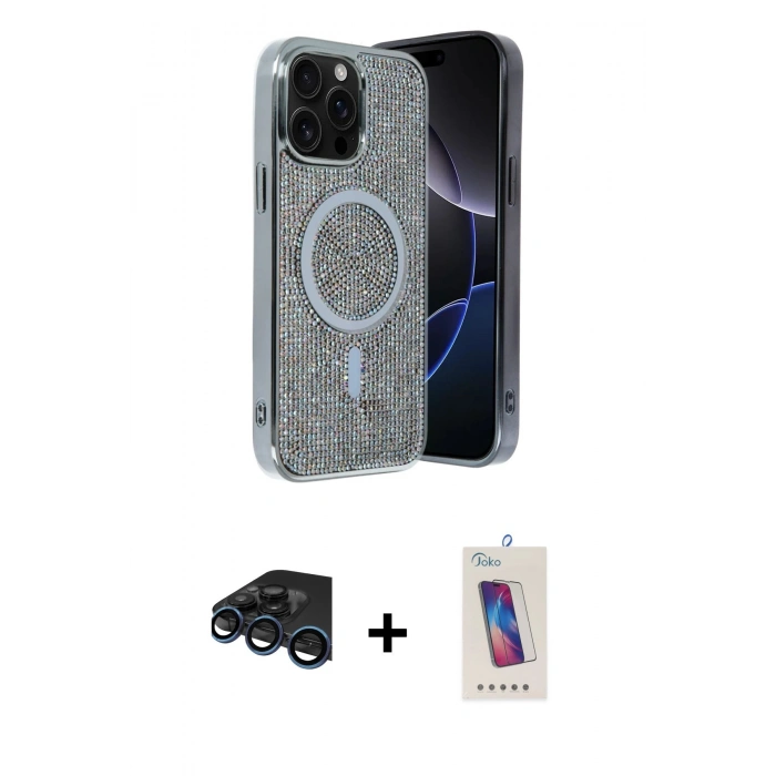MARSİLYAN™- iPhone 15 Pro Kılıf Eksen Çizgi - Siyah Joko 5D Cam + Raze Metal Kamera Lens - LT