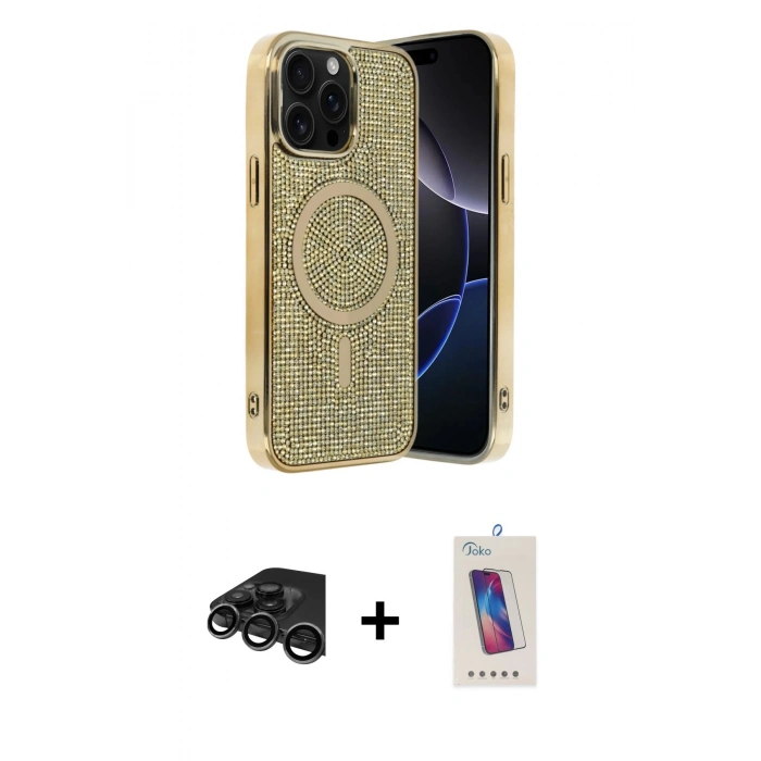 MARSİLYAN™- iPhone 15 Pro Kılıf Eksen Çizgi - Siyah Joko 5D Cam + Raze Metal Kamera Lens - TMGI
