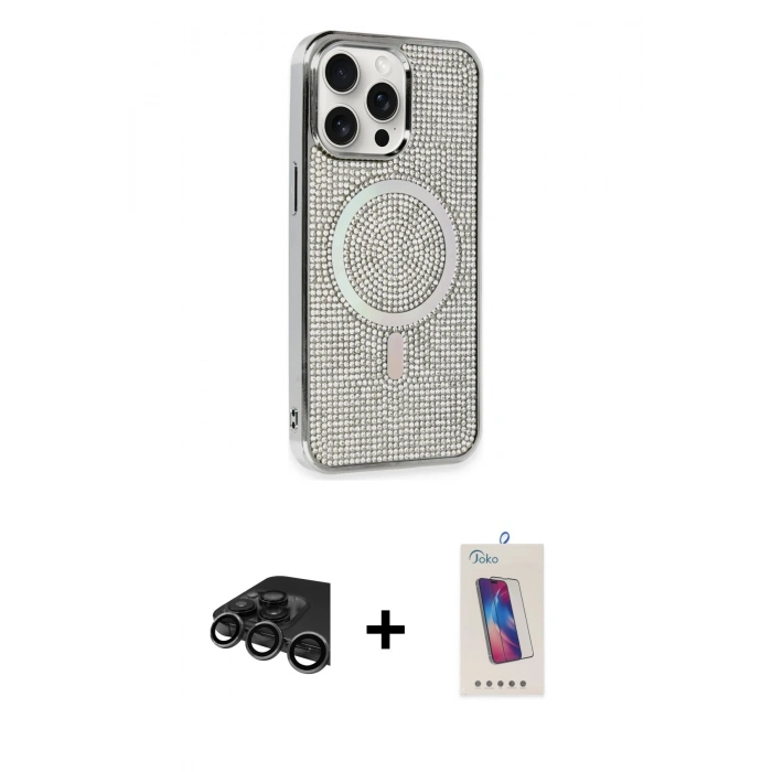 MARSİLYAN™- iPhone 15 Pro Kılıf Eksen Çizgi - Siyah Joko 5D Cam + Raze Metal Kamera Lens - TMGI