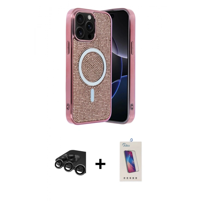 MARSİLYAN™- iPhone 15 Pro Kılıf Eksen Çizgi - Siyah Joko 5D Cam + Raze Metal Kamera Lens - TMGI