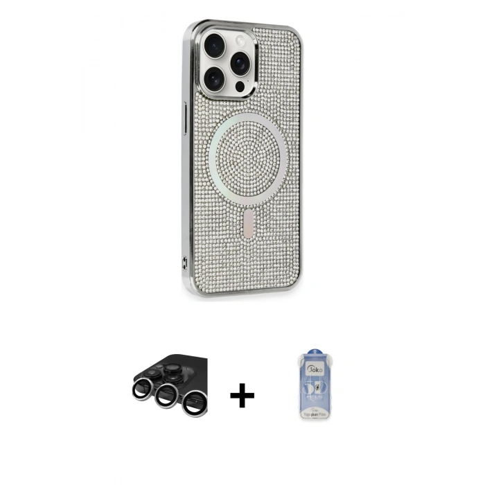 MARSİLYAN™- iPhone 15 Pro Kılıf Eksen Çizgi - Siyah Joko Magic 5D Cam + Raze Metal Kamera Lens - GS