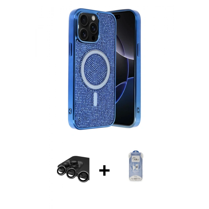 MARSİLYAN™- iPhone 15 Pro Kılıf Eksen Çizgi - Siyah Joko Magic 5D Cam + Raze Metal Kamera Lens - TMGI