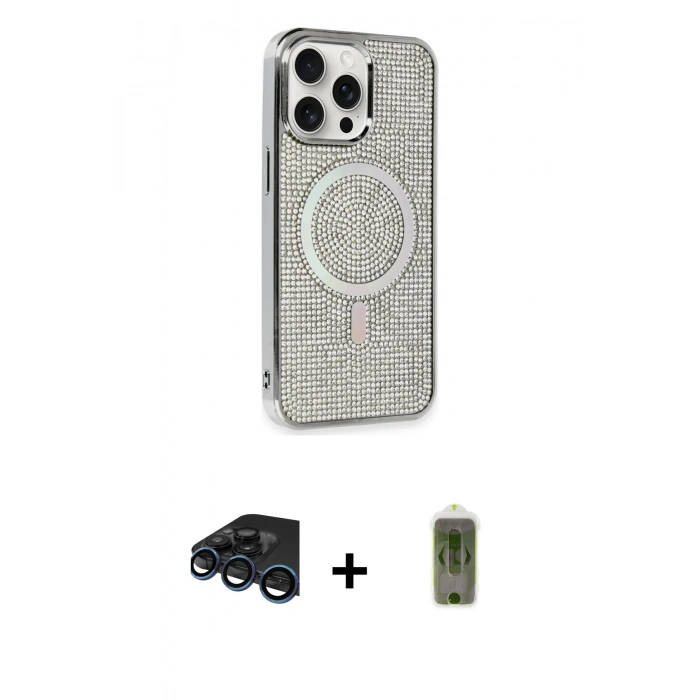 MARSİLYAN™- iPhone 15 Pro Kılıf Eksen Çizgi - Siyah Joko Magic 5D Hayalet Cam + Raze Metal Kamera Lens - LT