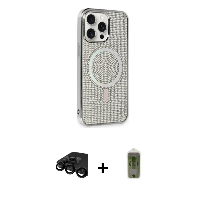 MARSİLYAN™- iPhone 15 Pro Kılıf Eksen Çizgi - Siyah Joko Magic 5D Hayalet Cam + Raze Metal Kamera Lens - SH