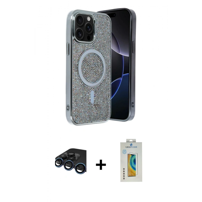 MARSİLYAN™- iPhone 15 Pro Kılıf Eksen Çizgi - Siyah Polymer Nano Ekran Koruyucu + Raze Metal Kamera Lens - LT