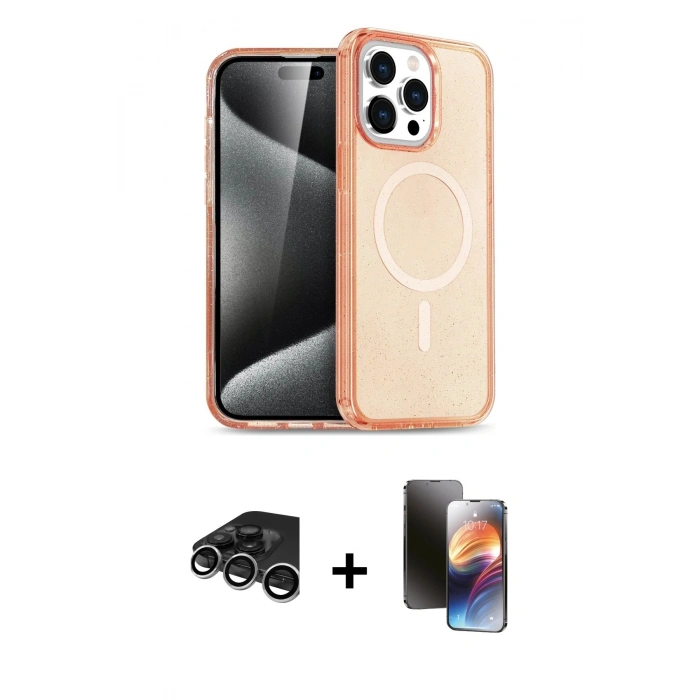 MARSİLYAN™- iPhone 15 Pro Kılıf Eksen Doku Koleksiyonu - Siyah 3D Antistatik Mat Seramik Nano Ekran Koruyucu + Raze Metal Kamera Lens - GS