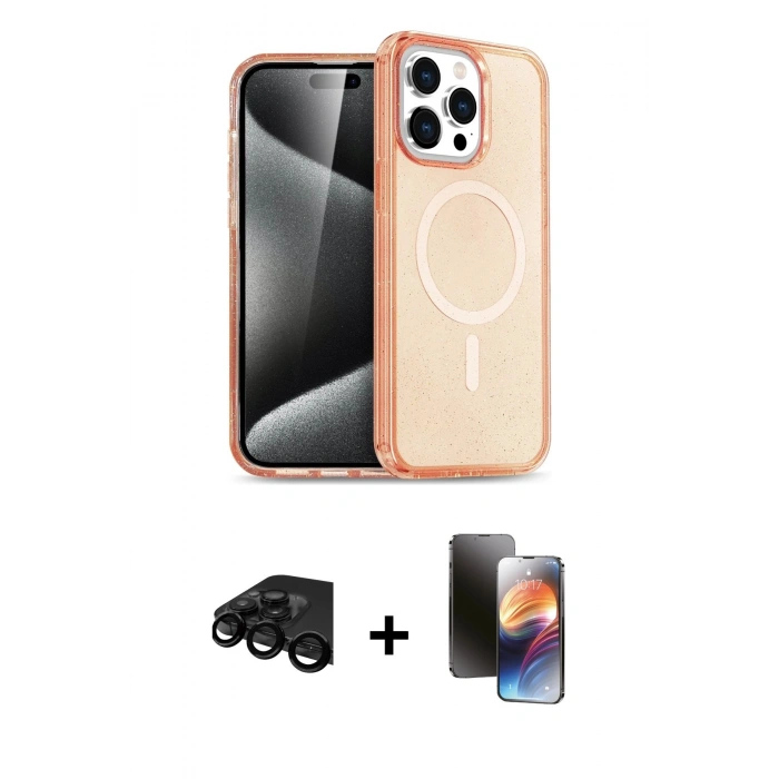 MARSİLYAN™- iPhone 15 Pro Kılıf Eksen Doku Koleksiyonu - Siyah 3D Antistatik Mat Seramik Nano Ekran Koruyucu + Raze Metal Kamera Lens - SH