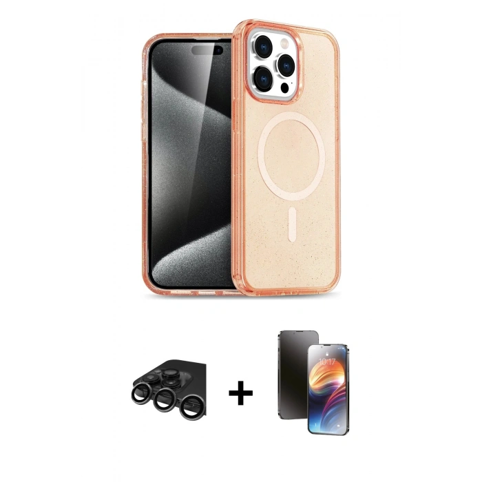MARSİLYAN™- iPhone 15 Pro Kılıf Eksen Doku Koleksiyonu - Siyah 3D Antistatik Mat Seramik Nano Ekran Koruyucu + Raze Metal Kamera Lens - TMGI