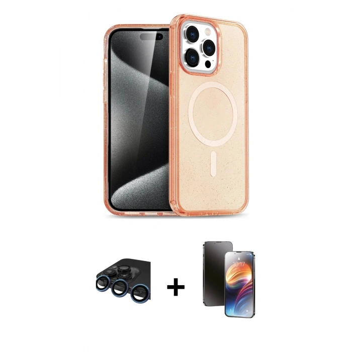MARSİLYAN™- iPhone 15 Pro Kılıf Eksen Doku Koleksiyonu - Siyah 3D Antistatik Mat Seramik Nano Ekran Koruyucu + Raze Metal Kamera Lens - LT