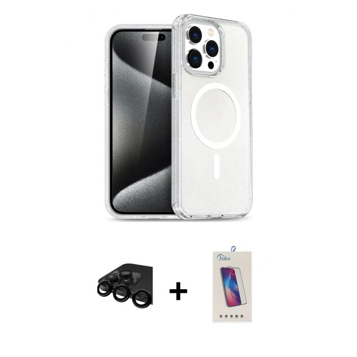MARSİLYAN™- iPhone 15 Pro Kılıf Eksen Doku Koleksiyonu - Siyah Joko 5D Cam + Raze Metal Kamera Lens - SH