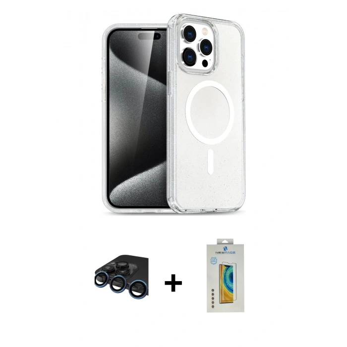 MARSİLYAN™- iPhone 15 Pro Kılıf Eksen Doku Koleksiyonu - Siyah Polymer Nano Ekran Koruyucu + Raze Metal Kamera Lens - LT
