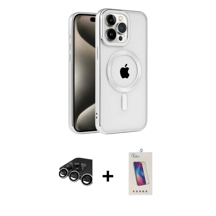 MARSİLYAN™- iPhone 15 Pro Kılıf Eksen Form Koleksiyonu - Siyah Joko 5D Cam + Raze Metal Kamera Lens - GS