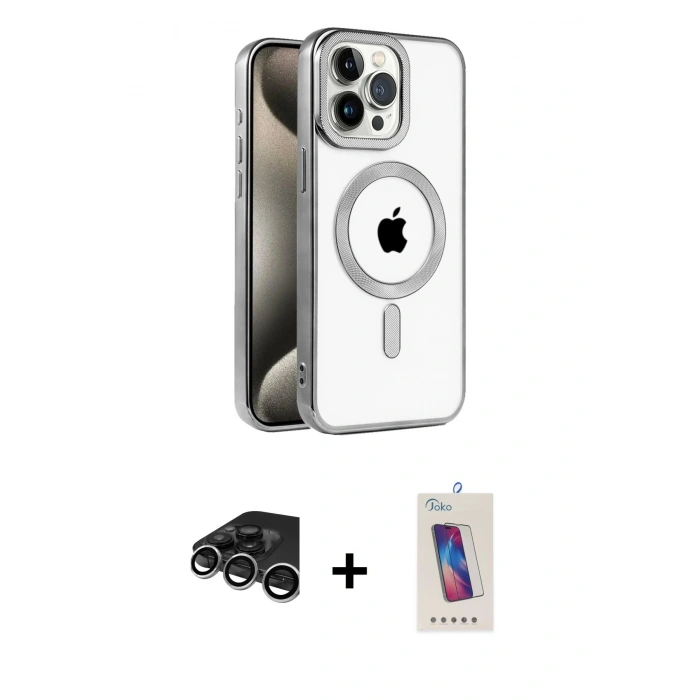 MARSİLYAN™- iPhone 15 Pro Kılıf Eksen Form Koleksiyonu - Siyah Joko 5D Cam + Raze Metal Kamera Lens - GS