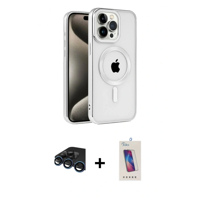 MARSİLYAN™- iPhone 15 Pro Kılıf Eksen Form Koleksiyonu - Siyah Joko 5D Cam + Raze Metal Kamera Lens - LT