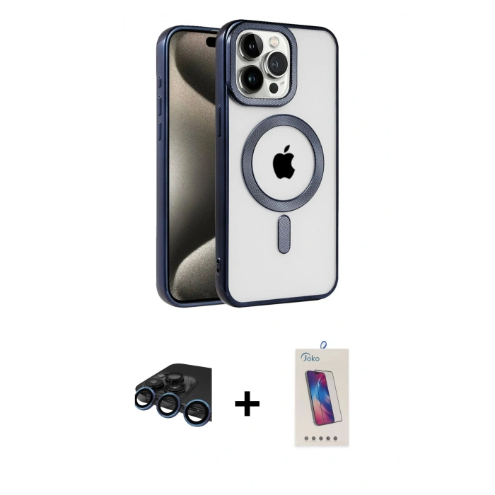 MARSİLYAN™- iPhone 15 Pro Kılıf Eksen Form Koleksiyonu - Siyah Joko 5D Cam + Raze Metal Kamera Lens - LT