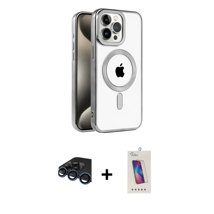 MARSİLYAN™- iPhone 15 Pro Kılıf Eksen Form Koleksiyonu - Siyah Joko 5D Cam + Raze Metal Kamera Lens - LT