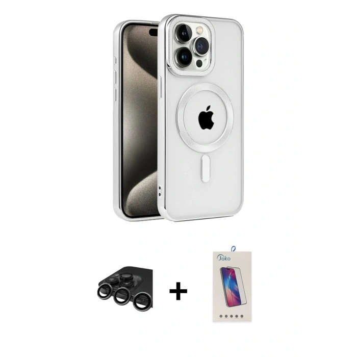 MARSİLYAN™- iPhone 15 Pro Kılıf Eksen Form Koleksiyonu - Siyah Joko 5D Cam + Raze Metal Kamera Lens - TMGI