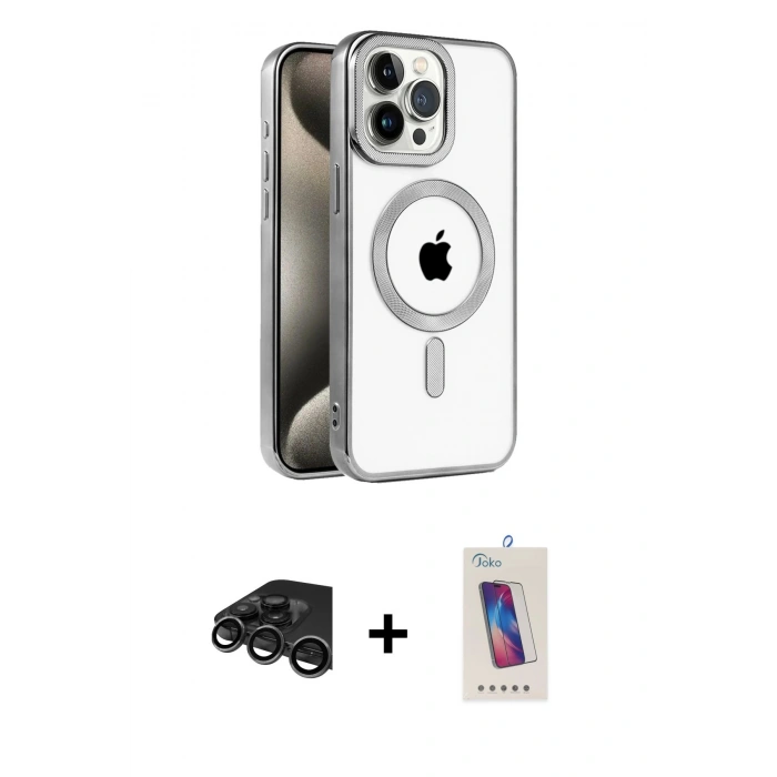 MARSİLYAN™- iPhone 15 Pro Kılıf Eksen Form Koleksiyonu - Siyah Joko 5D Cam + Raze Metal Kamera Lens - TMGI