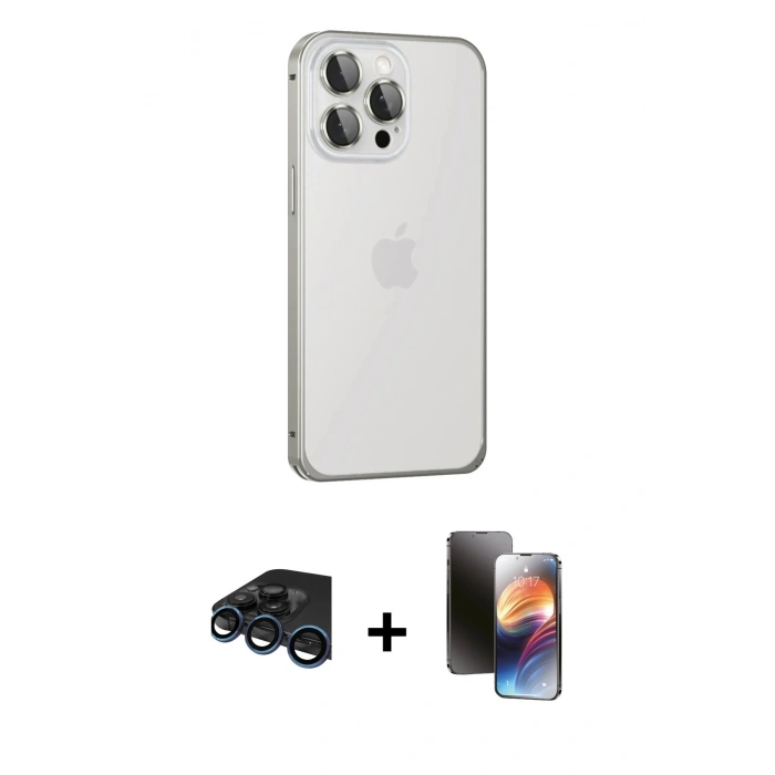 MARSİLYAN™- iPhone 15 Pro Kılıf Eksen Form Serisi - Siyah 3D Antistatik Mat Seramik Nano Ekran Koruyucu + Raze Metal Kamera Lens - LT