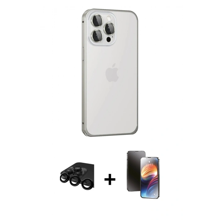 MARSİLYAN™- iPhone 15 Pro Kılıf Eksen Form Serisi - Siyah 3D Antistatik Mat Seramik Nano Ekran Koruyucu + Raze Metal Kamera Lens - SH