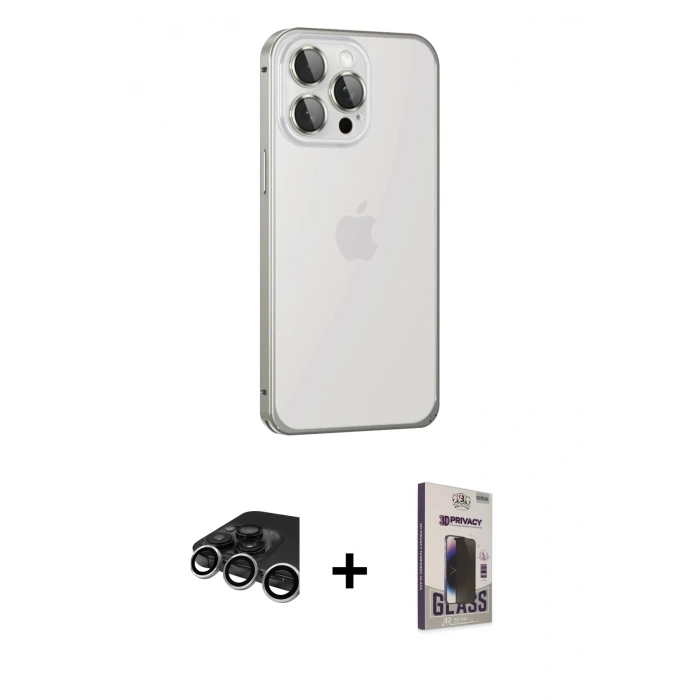 MARSİLYAN™- iPhone 15 Pro Kılıf Eksen Form Serisi - Siyah Bilvis Hayalet Cam Ekran Koruyucu + Raze Metal Kamera Lens - GS