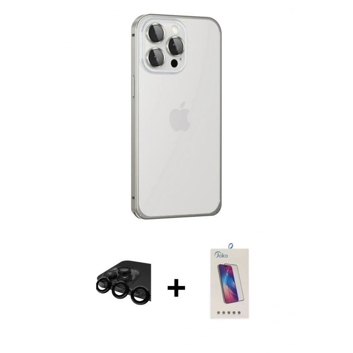MARSİLYAN™- iPhone 15 Pro Kılıf Eksen Form Serisi - Siyah Joko 5D Cam + Raze Metal Kamera Lens - SH