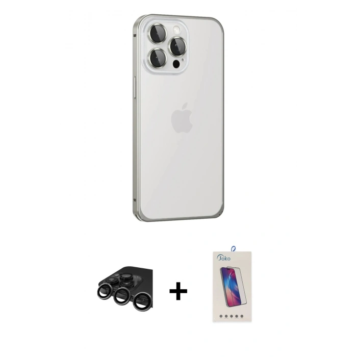 MARSİLYAN™- iPhone 15 Pro Kılıf Eksen Form Serisi - Siyah Joko 5D Cam + Raze Metal Kamera Lens - TMGI