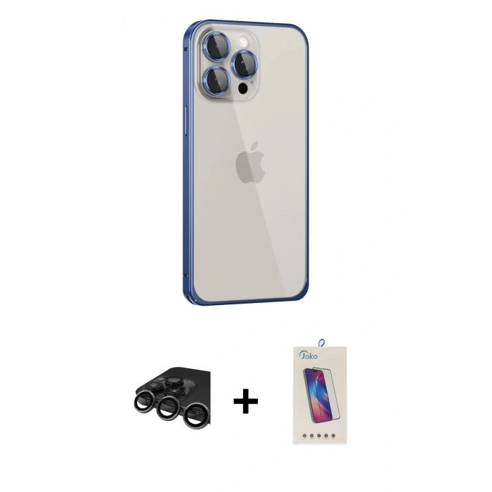 MARSİLYAN™- iPhone 15 Pro Kılıf Eksen Form Serisi - Siyah Joko 5D Cam + Raze Metal Kamera Lens - TMGI