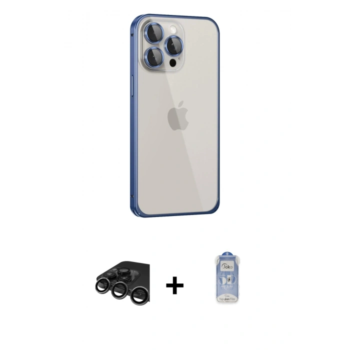 MARSİLYAN™- iPhone 15 Pro Kılıf Eksen Form Serisi - Siyah Joko Magic 5D Cam + Raze Metal Kamera Lens - TMGI