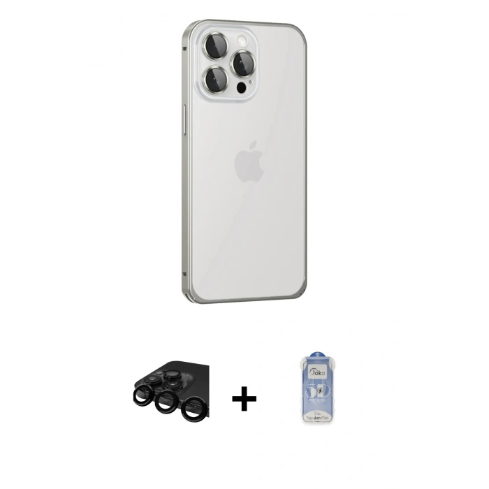 MARSİLYAN™- iPhone 15 Pro Kılıf Eksen Form Serisi - Siyah Joko Magic 5D Cam + Siyah Raze Metal Kamera Lens
